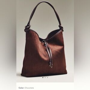 NWT new Anthropologie Mali + Lili knotted faux suede tote bag chocolate Brown
